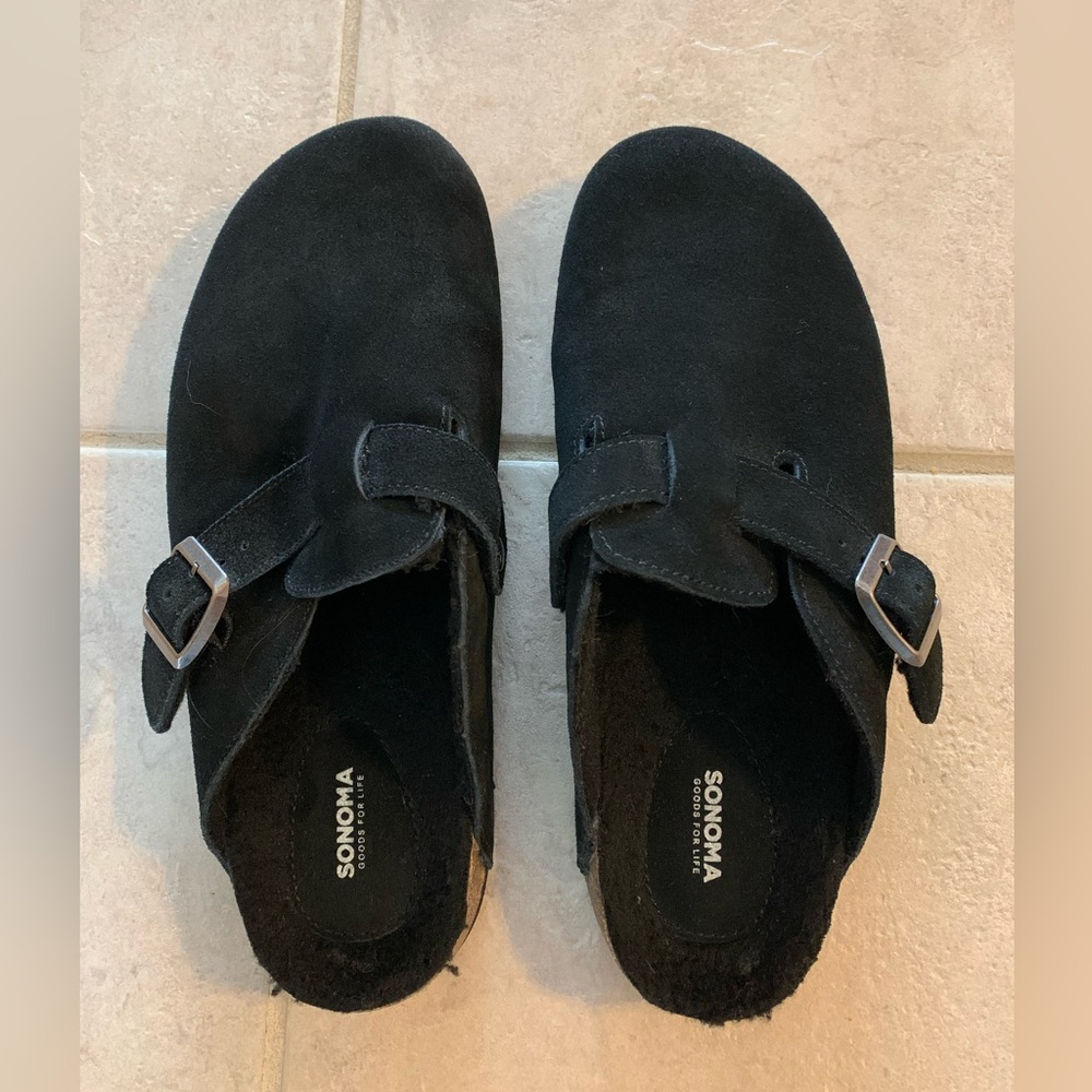 Sonoma Black Suede Slip-On Clog Mules with Buckle
